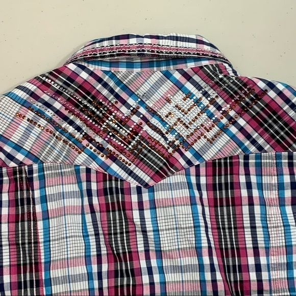 Adiktd Shirt Adult XXL Plaid Embroidered Beaded Pearl Snap New Women - Picture 7 of 9